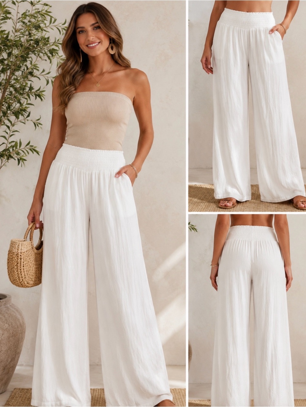 Italian White Wide Leg Palazzo Pants Women’s Size S/M